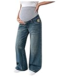 MakeMeChic Women's Maternity Bootcut Jeans Wide Leg Over The Belly Straight Pregnancy Denim Pants Blue Medium