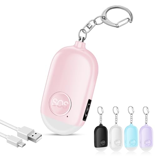 Hion Safe Personal Alarm for Women Rechargeable 130dB Police Approved Rape Rope Alarm with LED Flashlight Self Defense Keychain Panic Attack Safety Alarm for Girl Kid Elderly Student(Pink