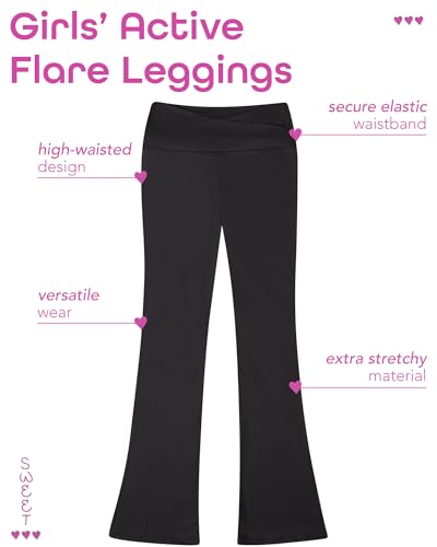 Sweet Hearts Girls Leggings - Athletic Yoga Pants High Waisted Flare Leggings for Girls - Made in USA (Sizes: 5-18)2