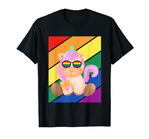LGBTQ Flag Gay Pride Month Rainbow Cute Unicorn LGBT Occhiali Maglietta