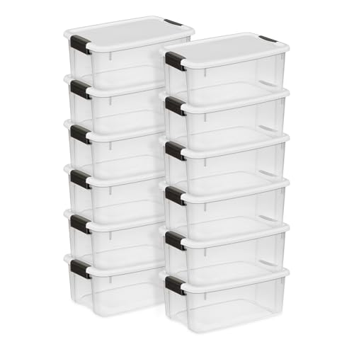 Sterilite 12-Pack Ultra Latching Box, Storage Bins with Lids, Clear Plastic, 18 Quart - Heavy-Duty Organizing Containers for Closet, Bathroom, and Office