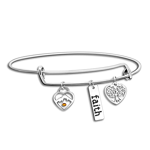 Image of Uloveido Stainless Steel Tree of Life Bangle Mustard Seed Pendant Faith Cuff Bracelet Gifts for Women Teen-Girls Y639