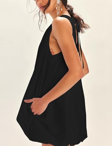 Majdan Womens Bubble Mini Dress Summer Sleeveless Short Dresses Lantern Tank Dresses Beach Sundress with Pockets4
