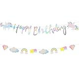 Unicorn Birthday Banner - Unicorn Theme Happy Birthday Decorations with Stars, Rainbows, Diamonds, Clouds - Unicorn Party Supplies & Favors decor for Girls