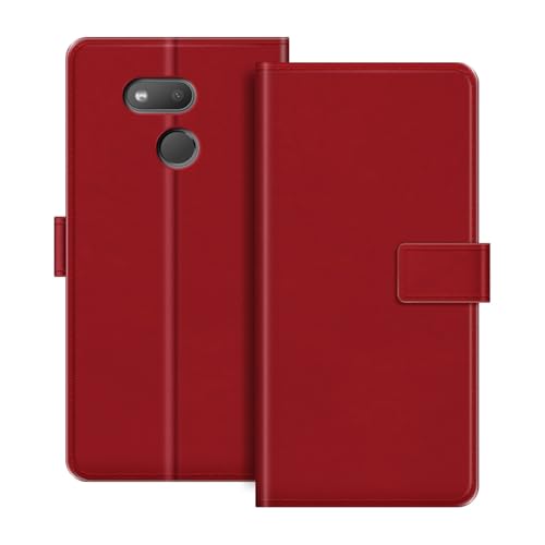 ESACMOT Funda de Cartera de Cuero Compatible con HTC Desire 12S Funda Tipo Libro con Tarjetero y Soporte, Cierre Magnético, Estilo Folio Resistente a (Rojo)