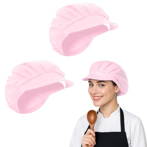 COYUN Lot de 2 chapeaux de chef élastiques de cuisine, chapeaux de cuisinier, chapeau de chef respirant, chapeau de chef élastique réglable avec bord,...