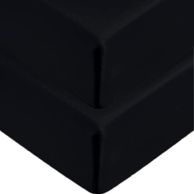2 x Extra Deep Fitted Sheets Super King Size Extra Deep Pocket 40cm 16inch Non Iron Easy Care Soft Brushed Microfibre Fabric Shrinkage and Fade Resistant, Black-Super King