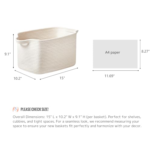 Cotton Rope Storage Basket 15"x10"x9" – Fabric Storage Bins for Organizing Clothes,Toys,Blankets – Durable Woven Storage Basket for Closet, Shelf & Living Room - Image 4