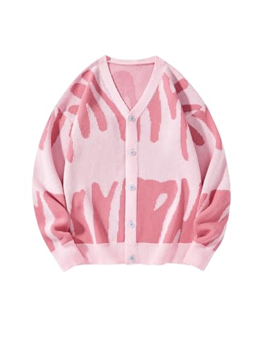 SweatyRocks Men's Y2K Long Sleeve Cardigan Sweater V Ncek Button Down Oversized Sweaters Unisex Casual Knitted Outerwear