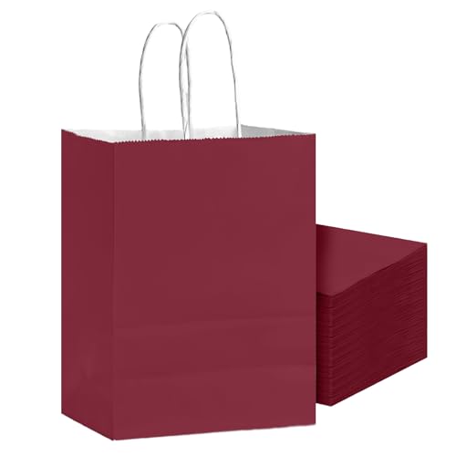 Bakepacker 24Pcs Paper Gift Bag with Handles Bulk Wine Red Paper Bags Multiple Uses (8.3x6x3.15 Small Size)
