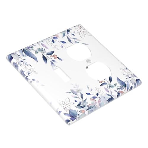 Decorative Outlet Covers Rustic Ink Blue Eucalyptus Leaves Sage leaf 2 Gang Outlet Cover Wall Plate Single Toggle Duplex Light Switch Cover Plate Switch Plate Covers for Bedroom Decor