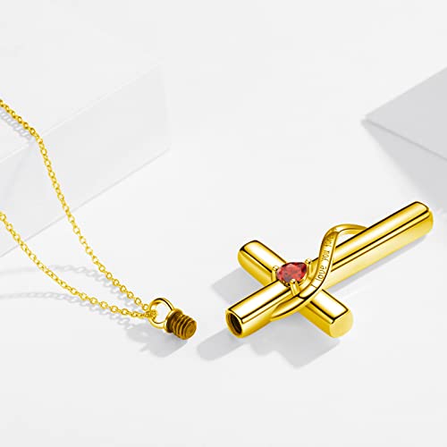 SOULMEET Crystal Cross Necklace for Ashes Gold Plated Silver I Love You Forever Birthstone July Cross Urn Necklaces for Ashes Keepsake Cremation Jewelry for Pet Human Ashes - Image 2