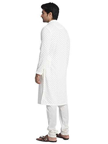 Image of Manyavar Men's Cotton Blend Chikankari Kurta Set (2pcs)