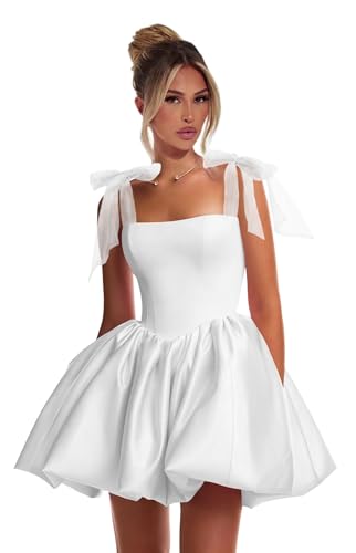 Satin Flower Bud Homecoming Dresses for Teens Short A Line Casual Mini Cocktail Party Gown with Bow