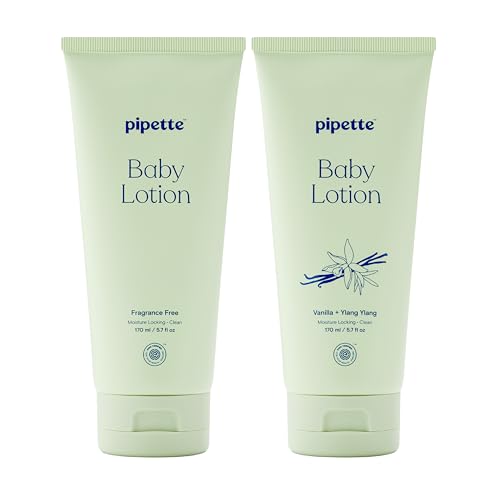 Image of Pipette Baby Lotion Discovery Duo, Pack of 2, Includes Fragrance Free and Vanilla + Ylang Ylang Scents, Baby Lotion for Newborn, Sensitive Skin, and Kids, Non-Toxic, Hypoallergenic