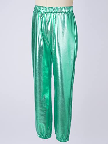 Moggemol Kids Girls Boys Metallic Shiny Dance Pants Modern Jazz Hip Hop Dance Clothes Stretchy Jogger Pants Bluegreen 10 Years #TOP3