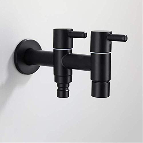 Grifo De Lavadora Negro De Acero Inoxidable 304, Grifo De Fregona Para Lavadora De Jardín Al Aire Libre Con Doble Bibcock 1 En 2 Salidas B