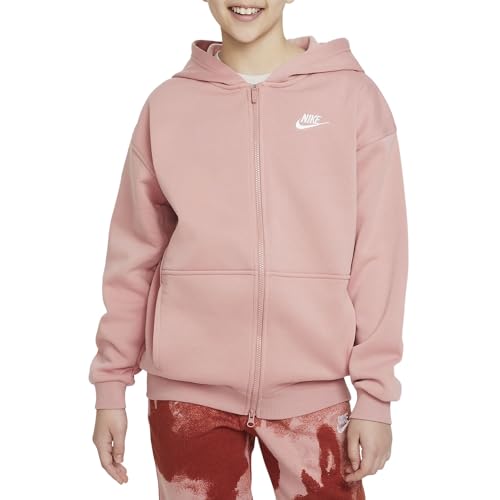 NIKE FD2931-618 G NSW CLUB FLC OVRSZD FZ LBR Sweatshirt Girl's RED STARDUST/WHITE Size M