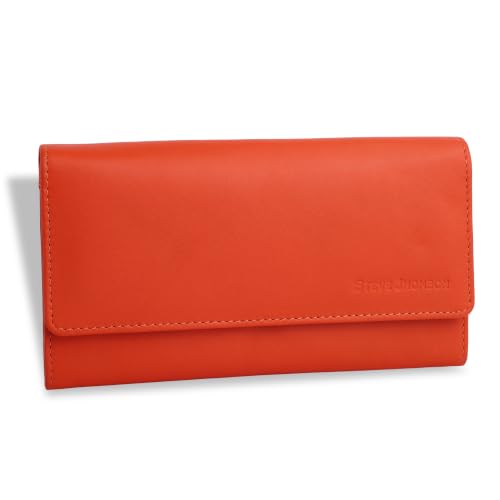 Image of Steve Jhonson Leather Wallet for Women - Mini Hand Purse with Card Holder - Women Stylish Clutch Purse - Cute Mini Ladies Wallet for Daily Use - Fancy Ladies Purse with Slim Design (Orange)