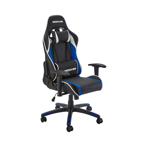 X-Rocker Agility Compact High Back eSports Gaming Chair for Kids & Teens - 3D Armrests Head & Lumbar Cushion Height Adjustable Wipe-Clean Faux Leather - Black/Blue