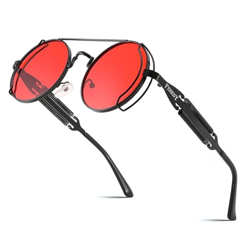 FEISEDY Sunglasses Steampunk Mens Women Aviators Retro Round Sunglasses Metal Frame Fishing Driving Hippie Glasses B2351
