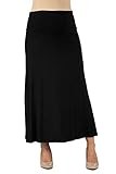 24seven Comfort Apparel Maternity Maxi Skirt for Women - Elastic Waist Maternity Dress Flare Skirts with Solid Color Floor Length Design - Made in USA, Black (Medium)