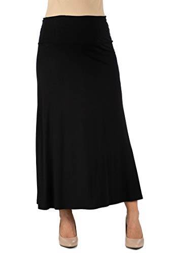 24seven Comfort Apparel Maternity Maxi Skirt for Women - Elastic Waist Maternity Dress Flare Skirts with Solid Color Floor Length Design - Made in USA, Black (Medium)