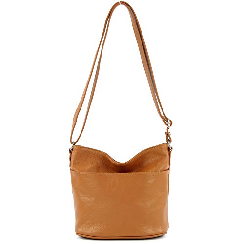 Modamoda de T198 - Fabriqué en Italie Sac bandoulière en cuir, camel, Small