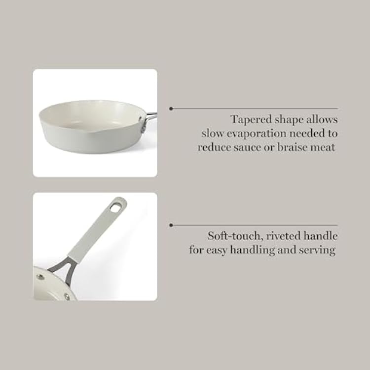 Martha Stewart Heathland 8 Inch Aluminum Fry Pan Cookware Non-Toxic Premium Ceramic Non Stick Frying Pan, Kitchen Egg Pan, Omelet Pan, Always Pan, Pots and Pans, Linen White, Induction Safe