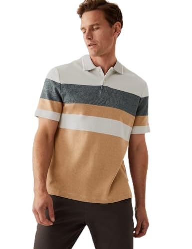 Image of Marks & Spencer Mens Striped Cotton Collared Neck Regular Fit Polo Shirt