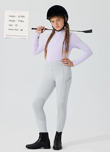 Image of Willit Girls Horse Riding Pants Tights Kids Equestrian Breeches Knee-Patch Youth Schooling Tights Zipper Pockets