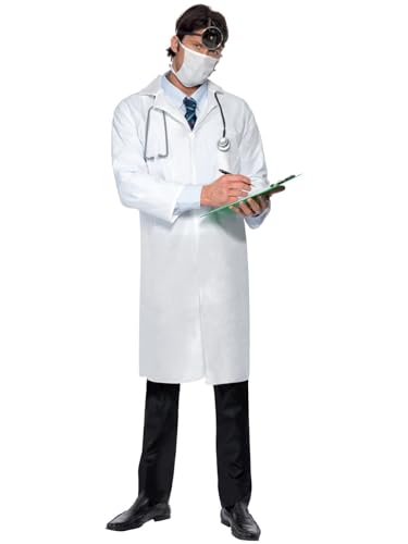 Smiffys Disfraz de médico, Blanco, con bata larga y mascarilla Halloween