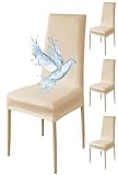 Poligino Coprisedie con Schienale 4 Pezzi Elasticizzati, Impermeabili, Misura Universale, Coprisedia Soggiorno Cucina Moderna Lavabile Estraibile - Beige