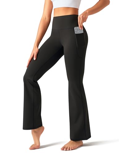 OLCHEE Womens Yoga Pants Flare Leggings with Pockets High Waist Tummy Control Workout Bell Bottom Bootcut