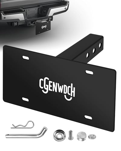 Trailer Hitch License Plate Holder Bracket, Compatible 2” Hitch Receivers, Metal Universal License Plate Mount, No Drilling Required, Suitable for Trucks/SUV/RV