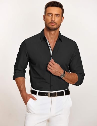 Image of COOFANDY Mens Casual Button Down Shirt Untucked Long Sleeve Stretch Denim Dress Shirt