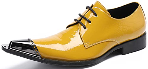 Santimon Men's Dress Derby Shiny Metal Pointed Slip-On Designer Western Cowboy Shoes