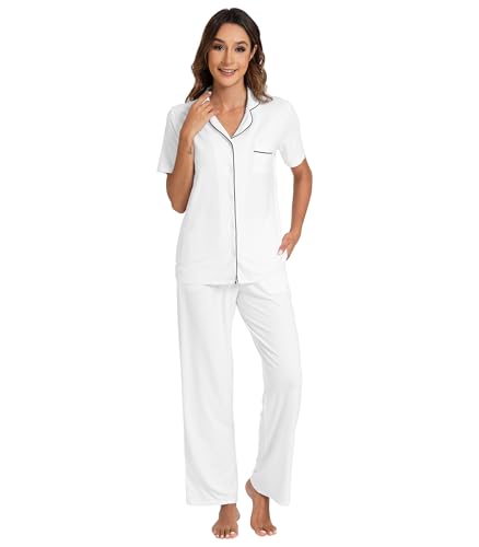 Image of WiWi Viscose from Bamboo Women's Pajamas Set Super Soft Button Down Top and Pants Sleepwear Cooling Pjs S-3X