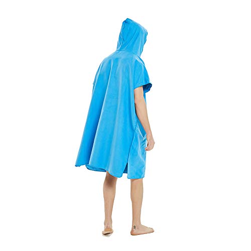 Image of Surf Beach Poncho Wetsuit Changing Towel Bath Robe with Hood for Surfing Swimming Bathing Adults Men Women -One Size Fit All(Blue)