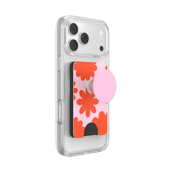 Image of PopSockets Phone Wallet for MagSafe, Phone Card Holder with Grip, Flower - Mirror Floating Florals