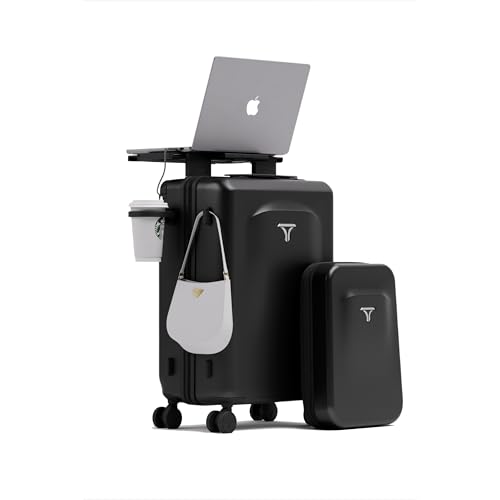 Image of Carry-on PRO (56cm) Cabin Trolley Bag with Digital Weighing Scale & Free Backpack, Laptop Stand, Combination Lock, Phone Stand, 8 Lockable Wheels, PC Hard-Shell (T6 Digital, Space)