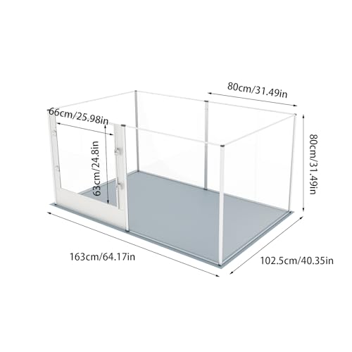 BingoPaw Acryl Wurfkiste Hunde Laufstall: Transparent Hundezaun Wohnung Welpenzaun 80cm hoch, XXL Welpenauslauf mit wasserdichter Bodenmatte und Tür, 163x102x80 cm