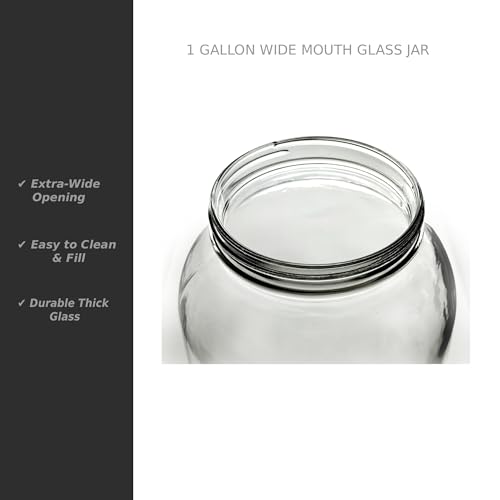 Image of North Mountain Supply 1 Gallon Glass Jar Wide Mouth with Black Plastic Lid - USDA, BPA-Free, Made in the USA - for Fermenting, Storing, Canning, and Much More!