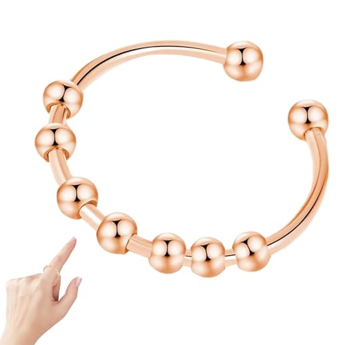 Wezalget Anillos de cuentas antipreocupaciones, anillo de acero inoxidable antiansiedad, anillo abierto ajustable con cuentas giratorias, anillo para del estrés para mujeres y hombres,
