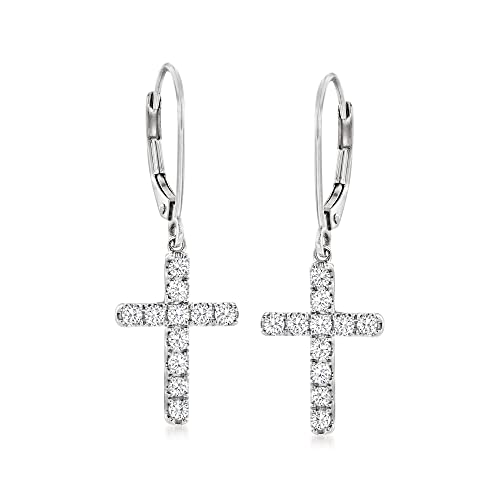 Ross-Simons 0.55 ct. t.w. Diamond Cross Drop Earrings in 14kt