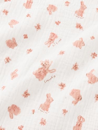 Image of TuddyBuddy Baby Cotton Wearable Quilted Sleeping Bag Blanket 1.5 Tog with 1 Way Zipper Closure | Ideal for Babies & Kids Hypoallergenic Fabrics | (Muslin Pink Rabbits AOP - White, 0-6 Months)