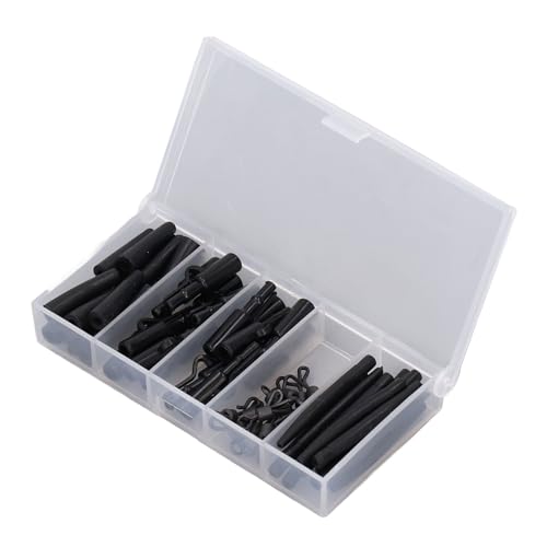 Drfeify 60pcs Fishing Terminal Tackle Kit, Silicone ABS Rubber Fishing Leader Clip Sleeve Kit with Box