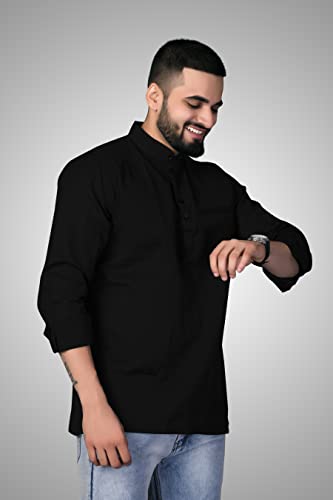 Image of Men's Cotton Regular Short Kurta | Casual & Ethnic Wear with Long Sleeve