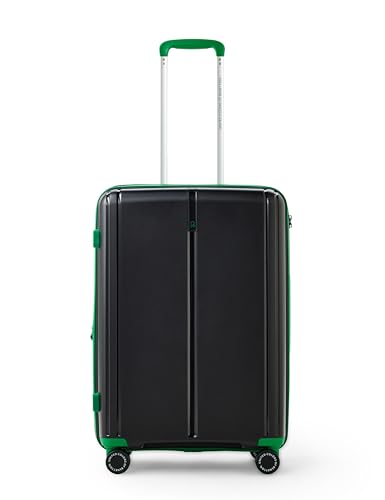 Image of United Colors of Benetton Mid Hard Luggage Emerald Plus - Black | Check-in Trolley Bag with TSA Lock | 360 Spinner Double Wheels | Telescopic Handle | PC Shell Suitcase | 65cm | 82L Capacity
