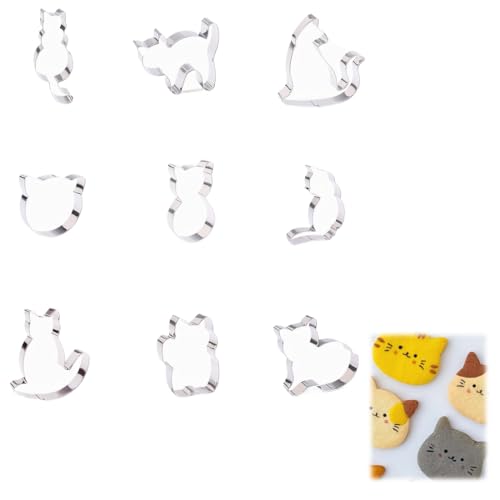 9 Pièces Emporte Pièce Chat, Chat Emporte-Pièce Inoxydable, Gâteau Biscuit Fondant Décoration, Petits Moules pour Découper la Pâte, la Croûte à Gâteau et Les Fruits